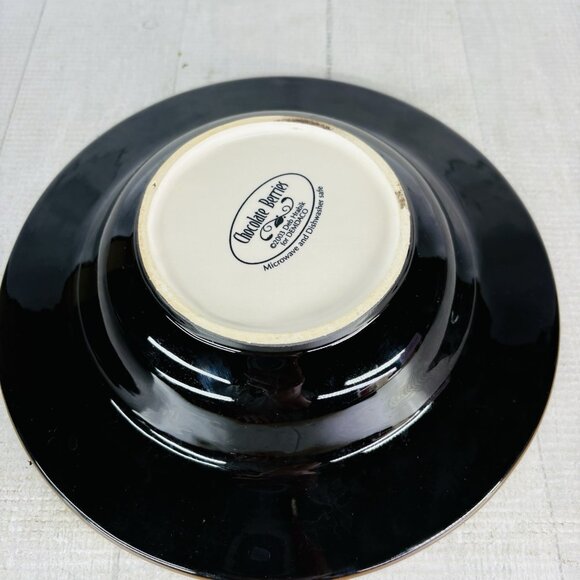 2003 Deb Hrabik For Demdaco CHOCOLATE BERRIES Ceramic Large Rim Soup Bowls Set 3 - Picture 5 of 16